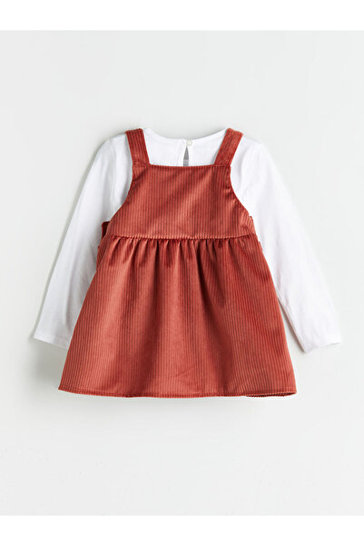 LC Waikiki Brown Crew Neck Basic Girl's T-Shirt and Salopet