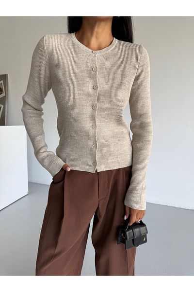 Gülçin Coşkun Buttoned Long Sleeve Basic Women's Knitwear Cardigan