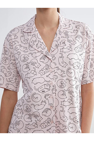 LC Waikiki LCW DREAMPembe Gömlek Yaka Baskılı Kadın Pijama Takımı