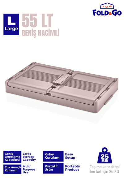 Fold&Go 55lt Portatif Organizer Dolap ”Pudra” Çok Amaçlı Manyetik Kapak Katlanır İstiflenebilir