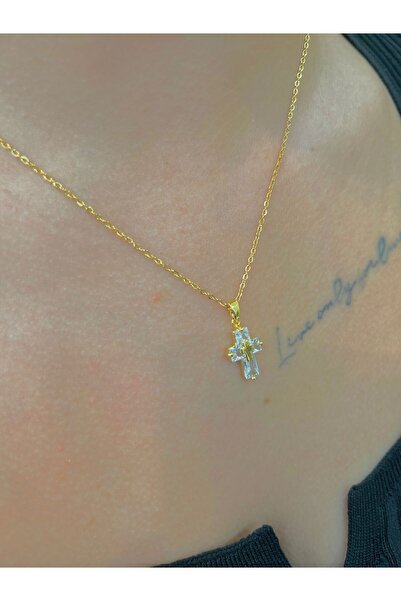 TR Taşlı Haç Çelik Kolye