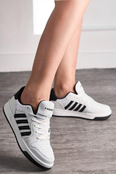 ALTUNTAŞ Women - Men Seasonal Non-Slip Comfortable Sole Lace-Up Sneaker Sports Shoes White Black