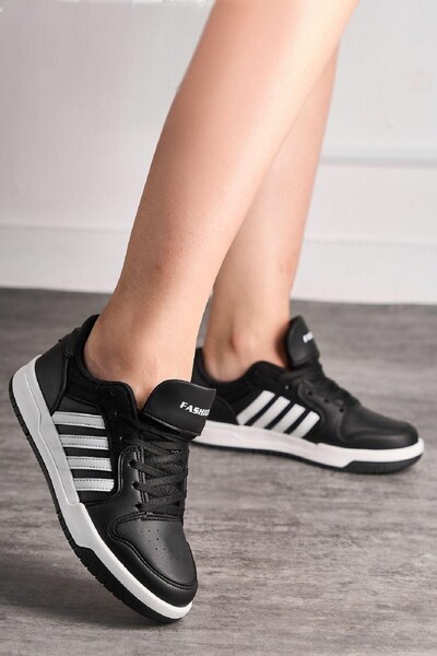 ALTUNTAŞ Women - Men Seasonal Non-Slip Comfortable Sole Lace-Up Sneaker Sports Shoes Black White