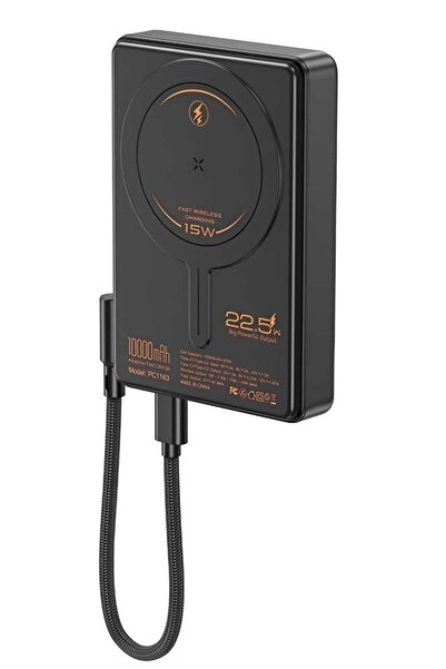 Bavin باور بانك لاسلكي مغناطيسي بقوة 22.5 واط بسعة 10000 مللي أمبير وكابل شحن تايب سي للشحن والتعليق وحامل