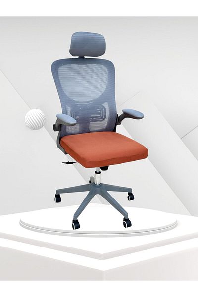 TSUMAB Ergonomic High-Back Mesh Office Chair with Headrest & Adjustable Armrests – Grey & Orange