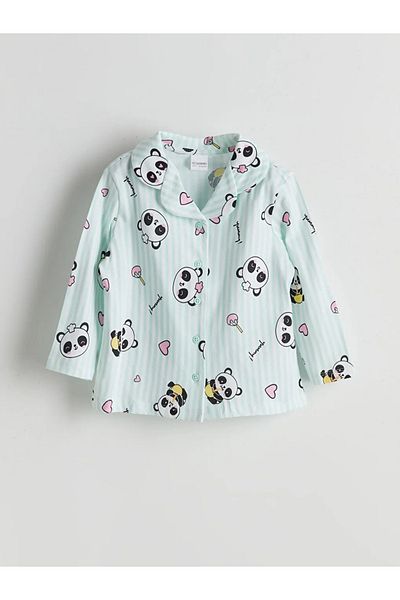 LC Waikiki Lcw Kidsturquoise Printed Combed Cotton Girls Pajamas Suit