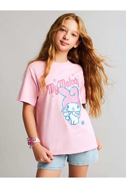 LC Waikiki Pembe Bisiklet Yaka My Melody Baskılı Kız Çocuk Tişört