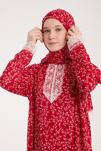 AKPİYYER Seasonality Self-Tie Pattern Lace Women's Prayer Dress