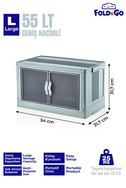 Fold&Go 55Lt Portable Organizer Cabinet ”Blue” Multi-Purpose Magnetic Cover Folding Stackable