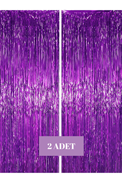 Mor Metalize Parti Perdesi 100x200 cm – 2 Adet Işıltılı Arka Plan Fon Süsü