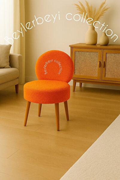 BEYLERBEYİ Makyaj masası pufu, sırtlı puf, neon turuncu renkli peluş kumaş, d...