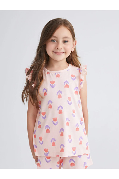 LC Waikiki Lcw Kidspink Floral Girl's Shorts Pajamas Suit