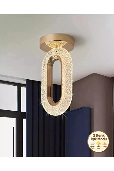 Nova Lighting Eclipse Kristal Ledli Avize Tavana Sıfır Gold Sarı Gövde 3 Renk Modu Koridor yatak Odası Çocuk Odası