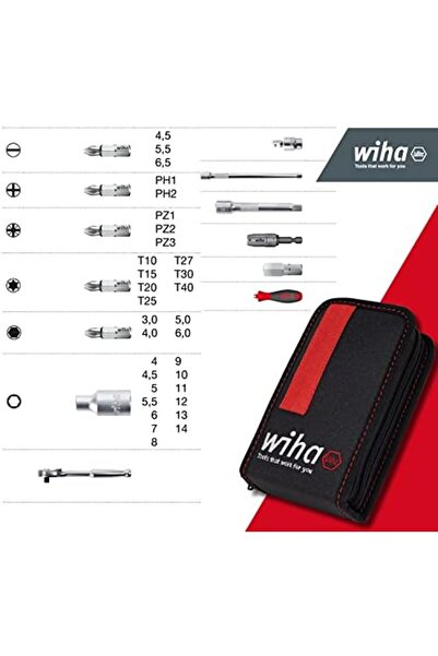 wiha Toolkit 44684 - 41-piece 1/4 Inch Set with Practical Belt Bag