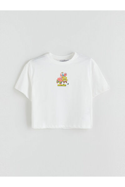 LC Waikiki تي شيرت للفتيات برقبة دائرية مطبوع عليه سبونج بوب للموسم الجديد