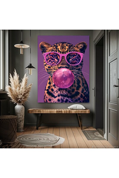 özkacar SAKIZ PEMBE LEOPAR EV DUVAR SALON GÜZELLİK SALONU OFİS DÜKKAN DEKARASYON KANVAS TABLO