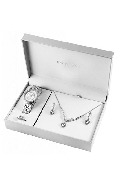 OEM Set Excellanc pentru femei cu ceas, colier, inel si cercei Swarovski Hearts Silver