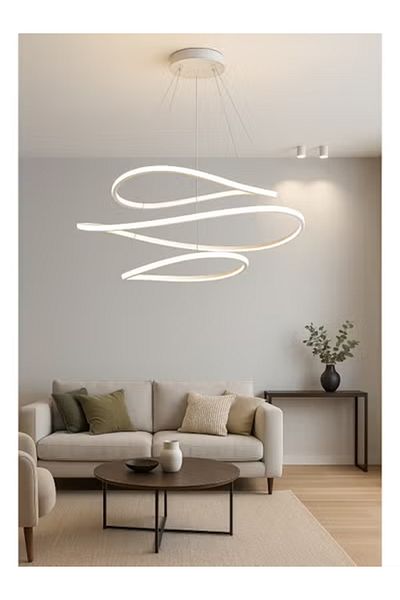 Nerfa Luxury modern chandelier with streamlined design and three-color LED lighting - white frame
