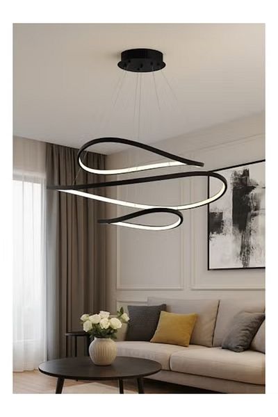 Nerfa Luxury modern chandelier with streamlined design and three-color LED lighting - black frame