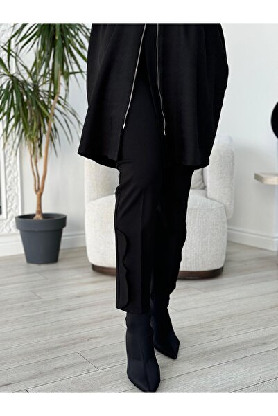 MissWhence Paça Detaylı Pantolon Siyah 36111
