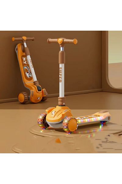 rexa Kids' 3-Wheel Flash LED PU Scooter with Extra-Wide Deck Foldable Design Made
