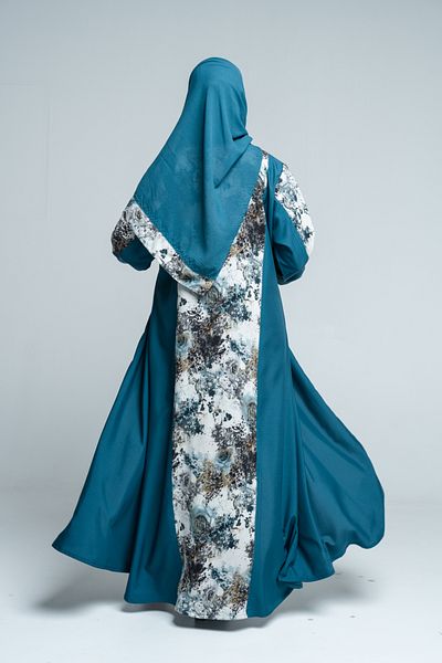 LAVİNİA Lavinia women's abaya, turquoise linen fabric, half-cloche