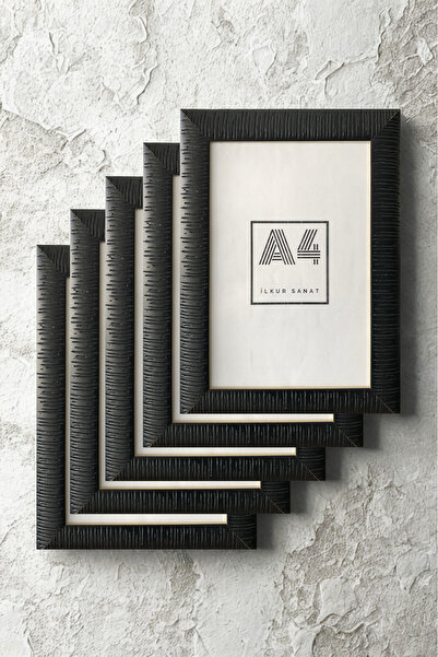 ilkur مقاس A4 (21 × 30) إطار منقوش أسود مع زجاج غير لامع بسمك 2 مم، خمس قطع