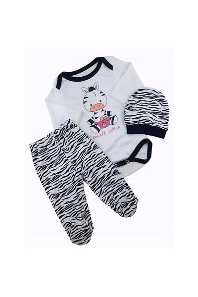 SSMEDIA Set compleu haine copii, format din body, pantaloni si caciulita - model Zebra, marime 62