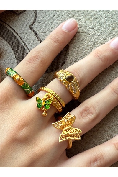 Vadısh store Gold, Retro, Vintage, Enamel Adjustable Ring