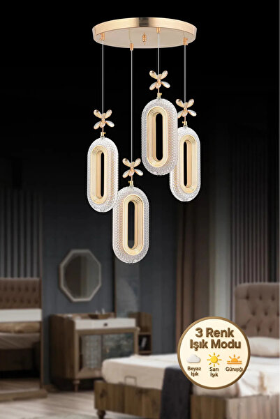 Marsel Lighting SERRA Model 4'lü Gold 3 Renk Modu Ledli Modern Salon Mutfak O...