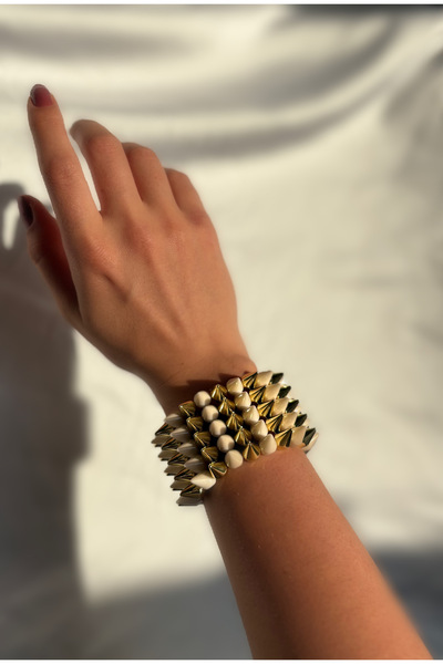 lesuvera سوار ذهبي سميك مرصع بأساور قوطية مع خيوط مرنة