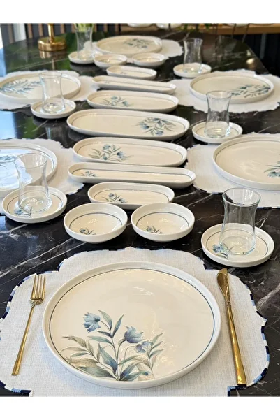 Onedekor 29 Piece Porcelain Breakfast Set Navy