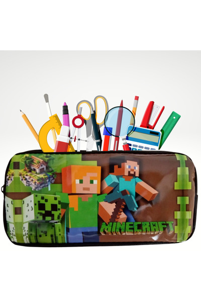 booddie Mınecraft Temalı Kalem Kutusu Kalemlik Resimli Fermuarlı Kumaş Kalemlik Çift Gözlü