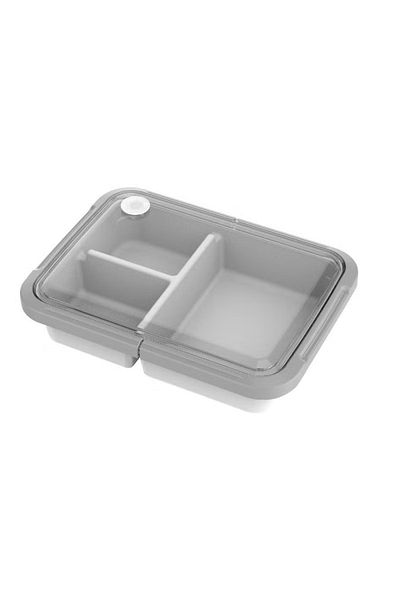rexa Lunch Box Rectangle with 3 Partitions – Grey/White