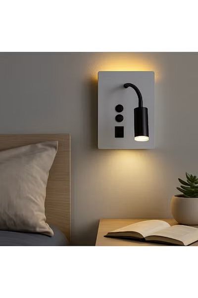 Nerfa Modern wall light with USB charger and backlight - white frame