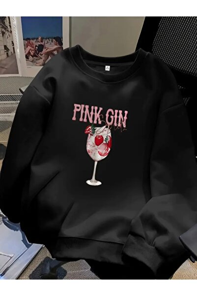 FUFLUNS سويت شيرت برقبة دائرية للجنسين مطبوع عليه جين وردي للنساء/الرجال