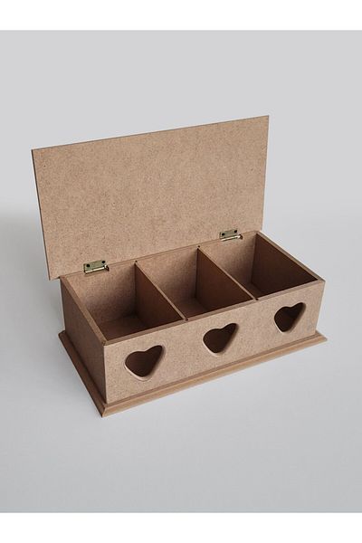 Bahat Wooden Raw Mdf Paintable 3 Compartment Tea Box Tea Bag Tea House