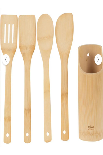 Ceylan AL AVM Ceylan Wooden Bamboo Spoon Fork Colander Ladle Serving Set Bamboo Serving Set with Stand