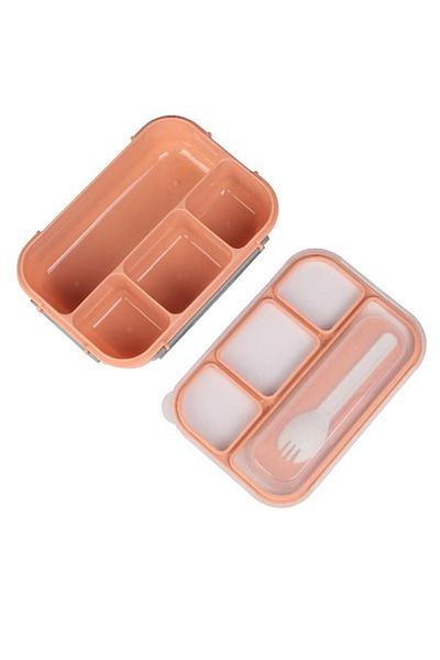 rexa Lunch Box Rectangle with 4 Partitions – Peach/Grey