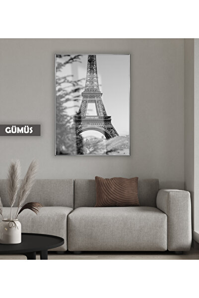 Harikabirev HARIKABİREV | MODELUL TURNULUI EIFFEL NEGRU & ALB -6 | TABLOU DIN STICLĂ ÎNTĂRIT CU CADRU, SIMPLE, VERTICAL