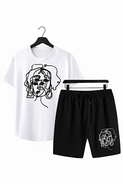 özcstore تي شيرت نسائي/بناتي شورت مخطط للنساء مطبوع