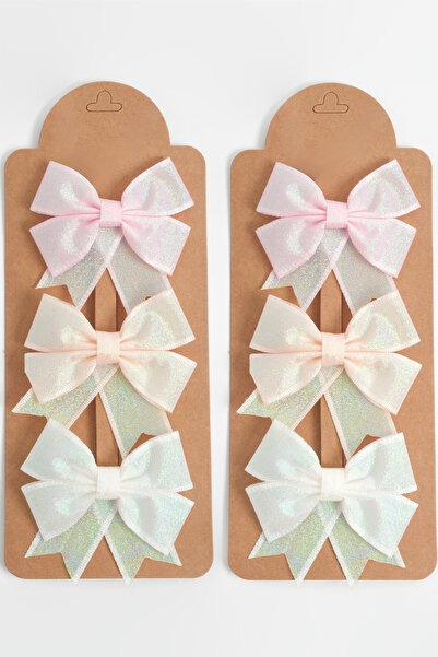 lilico Set de 6 agrafe pentru păr pentru fete, ecru, roz somon, cu panglică