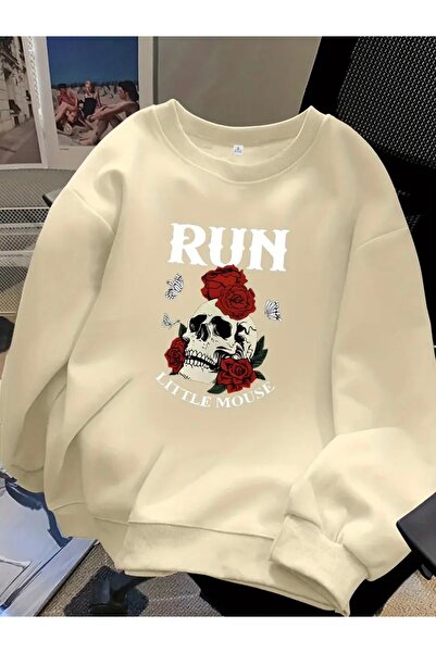 FUFLUNS ROSE AND DRY HEAD PRINTED OVERSIZE UNISEX FEMEI/BĂRBAȚI BICICLETA GOLĂ