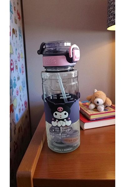 FAMEMUS ACCESSORY Kuromi 800 ml Drawstring Quality Water Bottle Flask