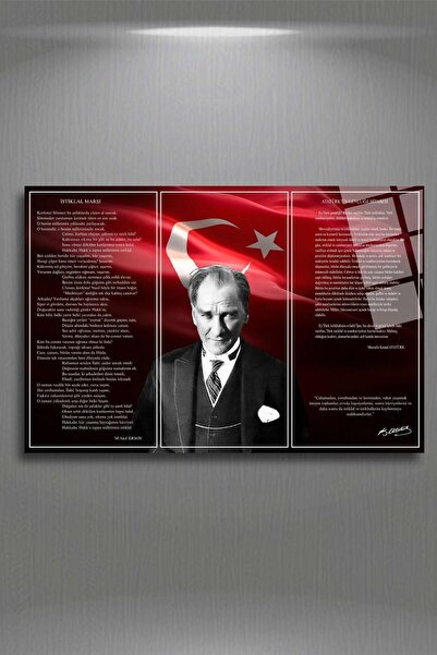 HMDS CONCEPT Atatürk, Gençliğe Hitabe, İstiklal Marşı Cam Tablo 341
