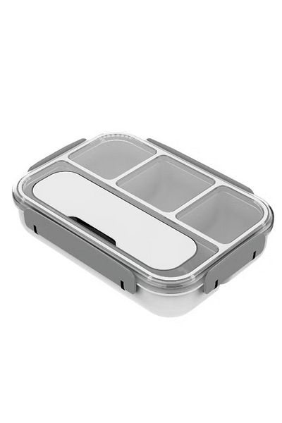 rexa Lunch Box Rectangle with 4 Partitions – Grey/White