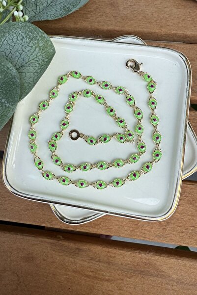 My Joyas Design 14K Altın Kaplama Yeşil Üzeri Mor Yaprak Kolye 45cm