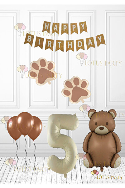 LOTUS PARTY Καφέ Πατί - Ρετρό Μπαλόνι Αρκούδας - Ρετρό Σετ Γενεθλίων - Κραφτ Χαπέ Συνταγή 5 Χρόνια