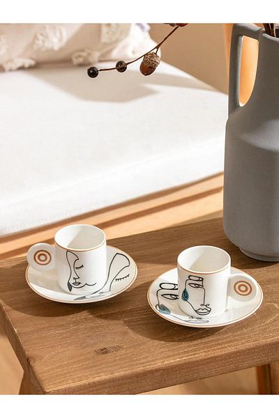 LC Waikiki Lcw Printed Porcelain Coffee Cup Set for 2 Persons 80 ml (W5)