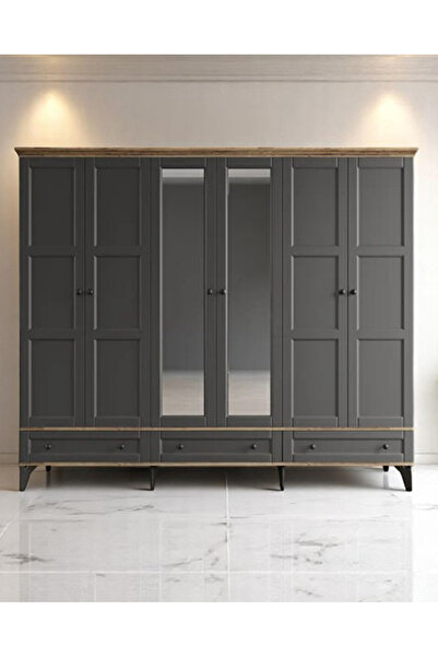 miracool Karin 6 Kapaklı Dolap / Gardrop / Çam Antrasit / %100 MDF